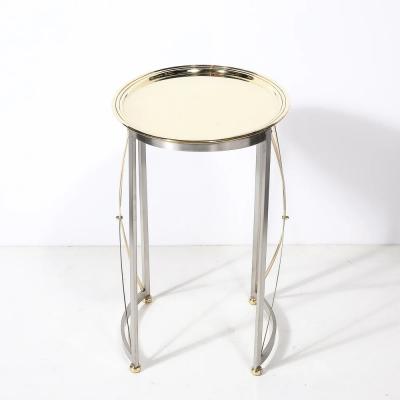 Mid Century Polished Brass Brushed Steel Side Table with Lattice Supports