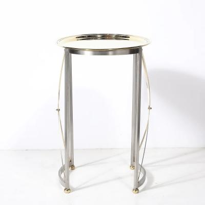 Mid Century Polished Brass Brushed Steel Side Table with Lattice Supports
