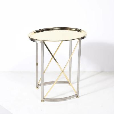 Mid Century Polished Brass Brushed Steel Side Table with Lattice Supports