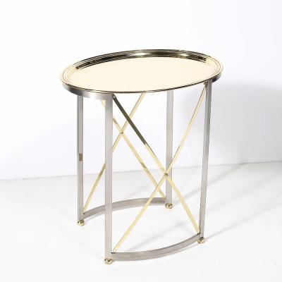 Mid Century Polished Brass Brushed Steel Side Table with Lattice Supports