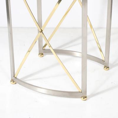 Mid Century Polished Brass Brushed Steel Side Table with Lattice Supports