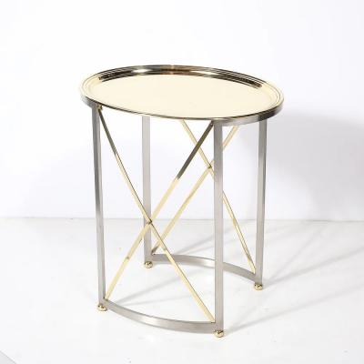 Mid Century Polished Brass Brushed Steel Side Table with Lattice Supports