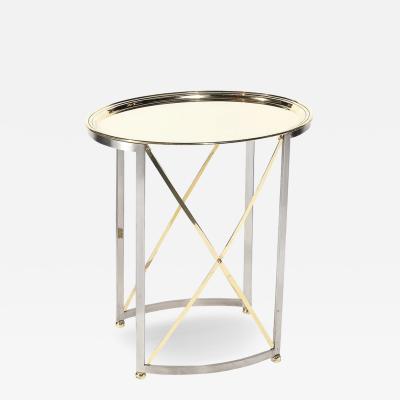 Mid Century Polished Brass Brushed Steel Side Table with Lattice Supports