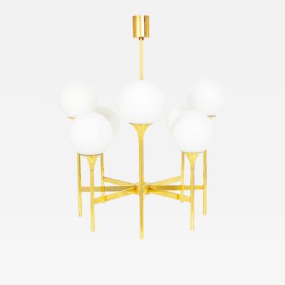 Mid Century Polished Brass Eight Light Chandelier by Gaetano Sciolari ca 1970s