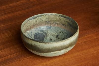 Mid Century Pottery Bowl with Incised Decoration