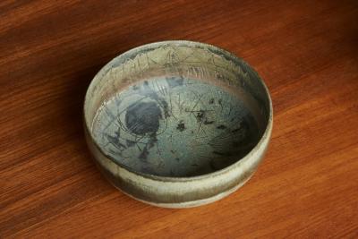 Mid Century Pottery Bowl with Incised Decoration