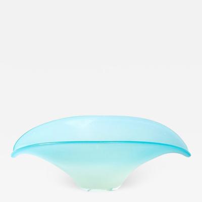 Mid Century Powder Blue Hand Blown Murano Glass Open Leaf Form Centerpiece Bowl
