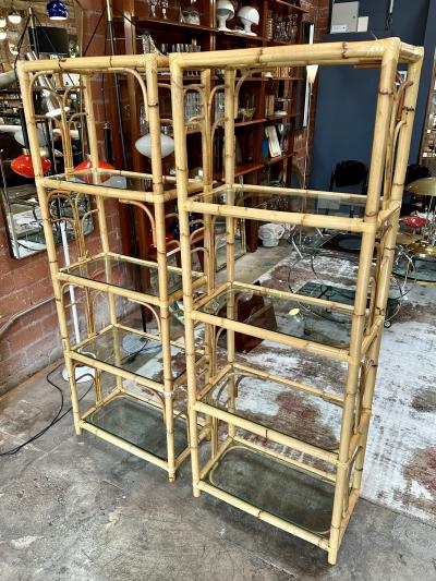 Mid Century Rattan Shelving Units Italy 1970 Set of two