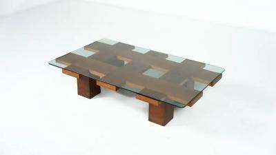 Mid Century Rectangular Coffee Table Walnut and Glass Italy 1960s