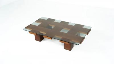Mid Century Rectangular Coffee Table Walnut and Glass Italy 1960s