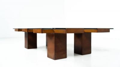 Mid Century Rectangular Coffee Table Walnut and Glass Italy 1960s