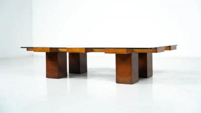 Mid Century Rectangular Coffee Table Walnut and Glass Italy 1960s