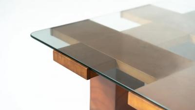 Mid Century Rectangular Coffee Table Walnut and Glass Italy 1960s