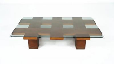 Mid Century Rectangular Coffee Table Walnut and Glass Italy 1960s