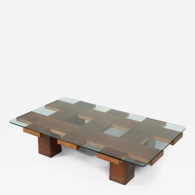 Mid Century Rectangular Coffee Table Walnut and Glass Italy 1960s