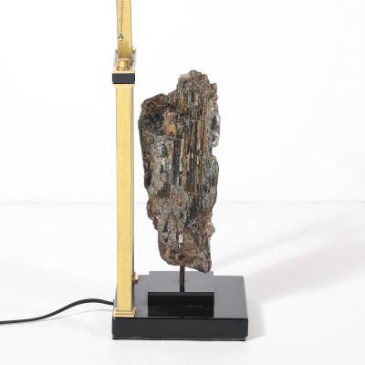 Mid Century Rectilinear Black Lacquer Brass Pyrite Specimen Table Lamp