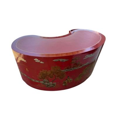 Mid Century Red Gold Chinoiserie Kidney Shaped Vanity or Desk