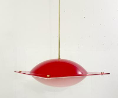 Mid Century Red Plexiglass Suspension Light