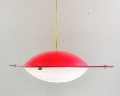 Mid Century Red Plexiglass Suspension Light