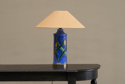 Mid Century Reed Themed Studio Pottery and Brass Table Lamp 1960s