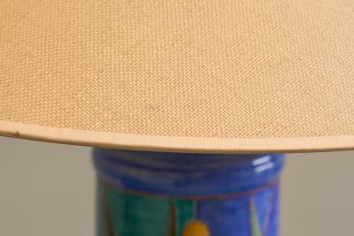 Mid Century Reed Themed Studio Pottery and Brass Table Lamp 1960s