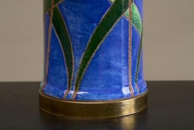 Mid Century Reed Themed Studio Pottery and Brass Table Lamp 1960s