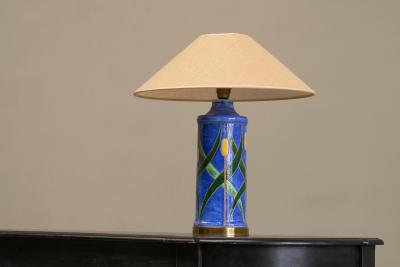 Mid Century Reed Themed Studio Pottery and Brass Table Lamp 1960s