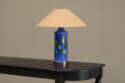 Mid Century Reed Themed Studio Pottery and Brass Table Lamp 1960s