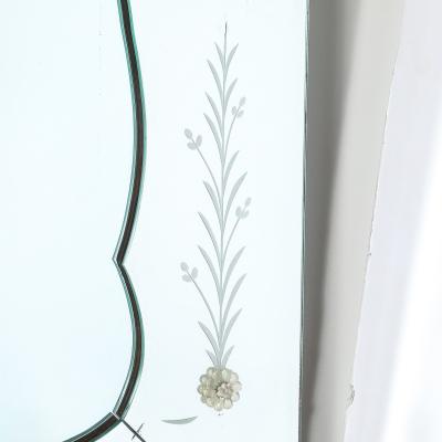 Mid Century Reverse Etched Mirror w Scalloped Inner Border Florets