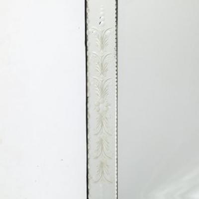 Mid Century Reversed Etched Venetian Glass Mirror with Chain Beveled Detailing