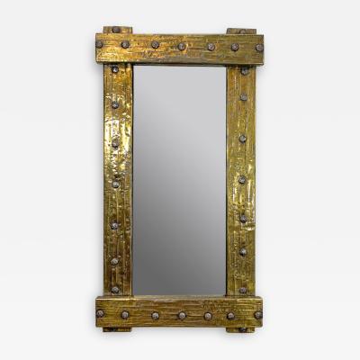 Mid Century Riveted Brass Brutalist Mirror