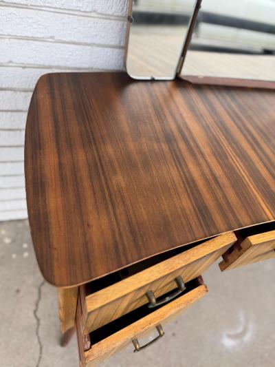 Mid Century Rosewood Vanity with Triple Mirror
