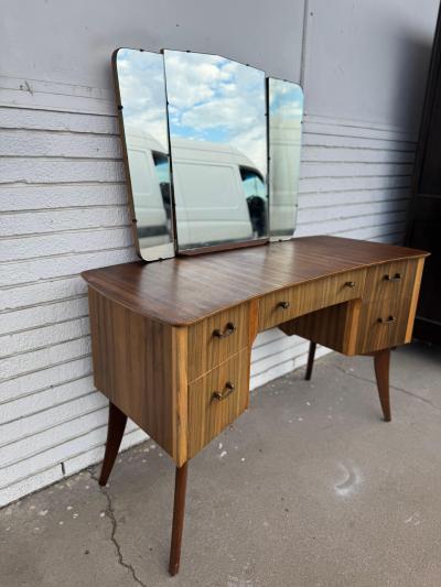 Mid Century Rosewood Vanity with Triple Mirror