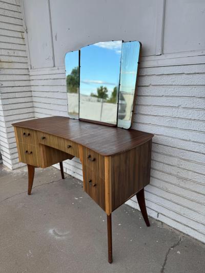 Mid Century Rosewood Vanity with Triple Mirror