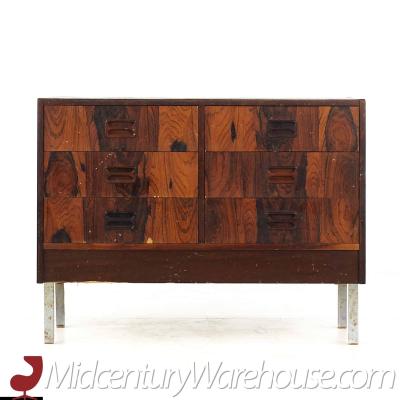 Mid Century Rosewood and Chrome Danish Dresser Chest of Drawers