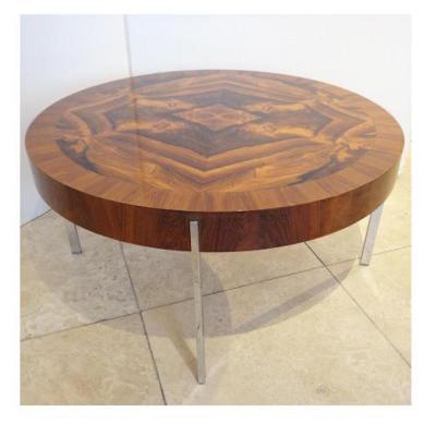 Mid Century Round Cocktail Table in Walnut and Chrome France Circa 1965