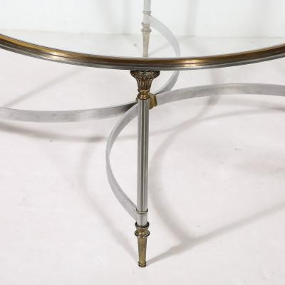 Mid Century Round Glass Brass Steel Cocktail Table Manner of Maison Jansen