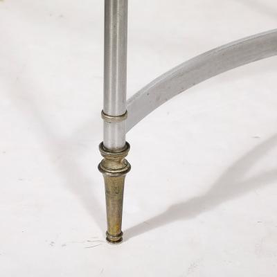 Mid Century Round Glass Brass Steel Cocktail Table Manner of Maison Jansen