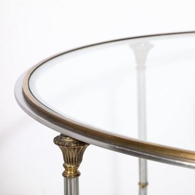 Mid Century Round Glass Brass Steel Cocktail Table Manner of Maison Jansen