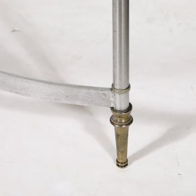 Mid Century Round Glass Brass Steel Cocktail Table Manner of Maison Jansen