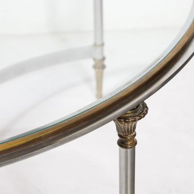 Mid Century Round Glass Brass Steel Cocktail Table Manner of Maison Jansen