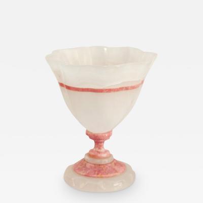 Mid Century Scalloped White Onyx and Rhodonite Bowl with Footed Base