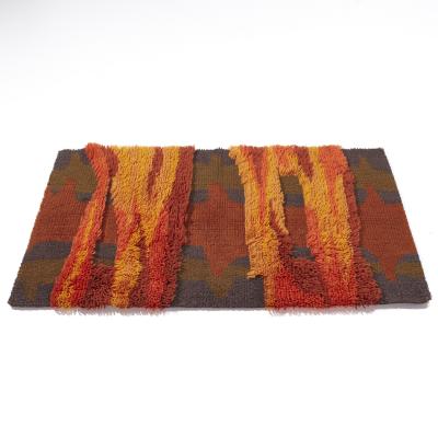 Mid Century Scandinavian High Pile Red and Orange Rya Rug