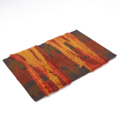 Mid Century Scandinavian High Pile Red and Orange Rya Rug