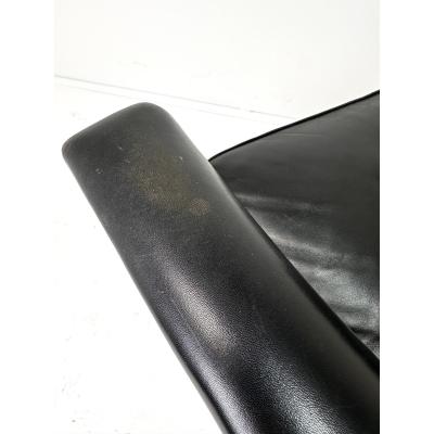 Mid Century Scandinavian Modern Black Leather High Back Lounge Chair