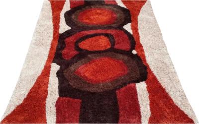 Mid Century Scandinavian Style Rya Area Shag Rug in Abstract Modern Design