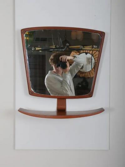 Mid Century Scandinavian Teak wall mirror with shelf c1960