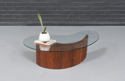 Mid Century Sculpted Biomorphic Shaped Coffee Table w Glass Top