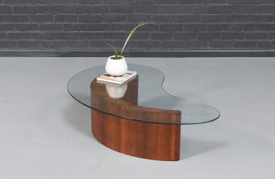 Mid Century Sculpted Biomorphic Shaped Coffee Table w Glass Top