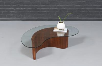 Mid Century Sculpted Biomorphic Shaped Coffee Table w Glass Top